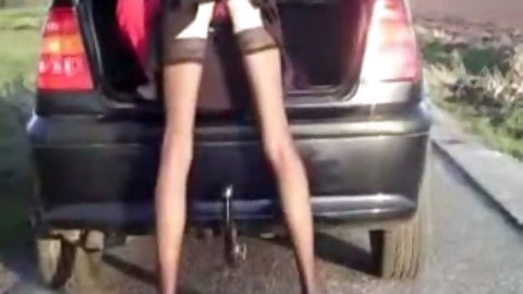 She always thought that the tow hook looks like an erect dick. She rode it on the motorway while I filmed her on outdoor video.
