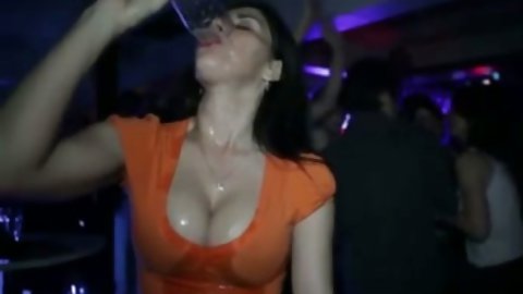 I had fun with this cutie in the club the other day. She was drinking and letting the liquid flow on her breath-taking tits.